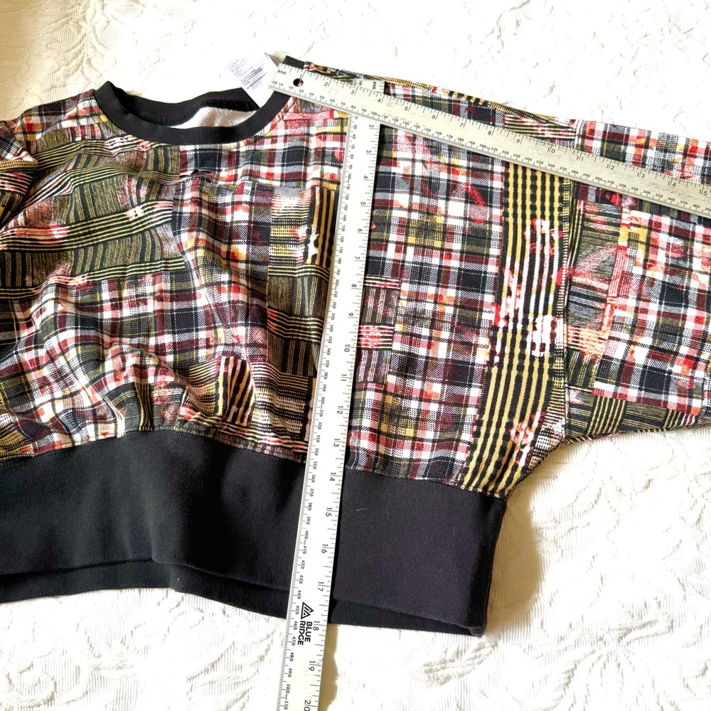 Trendy Plaid Patchwork Adidas HER Studio London Sweatshirt XXS - Picture 7 of 14